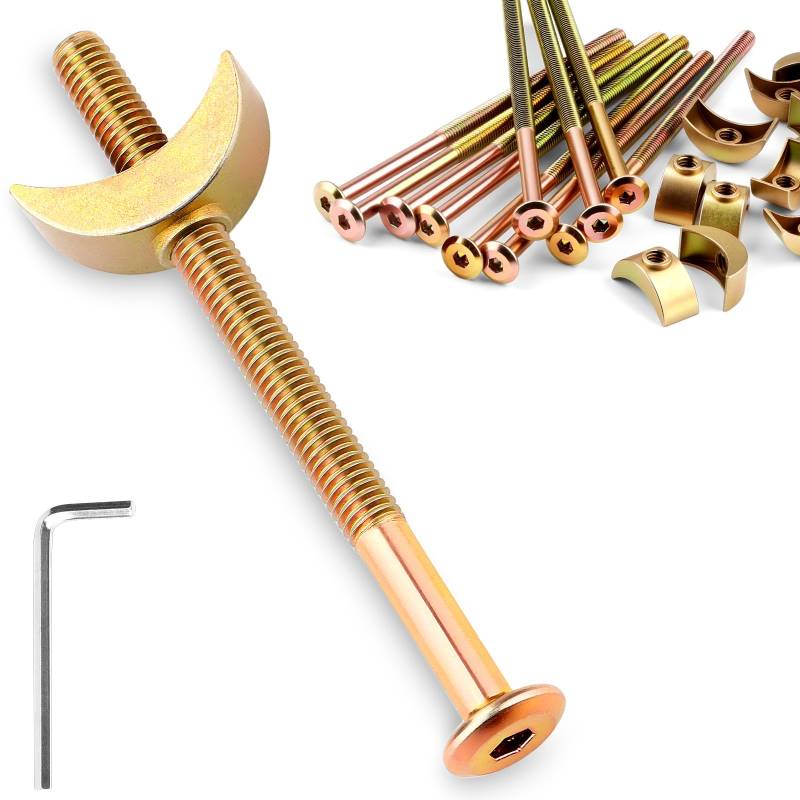 Furniture Connecting Bolts and Half-Moon Nuts (Pack of 6) | Heavy-Duty Steel | Bed and Cabinet Assembly